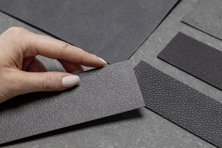 Industrial hemp  future, sustainable leather alternative for car interiors: different variants of embossing