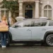 Claire with baguettes and Renault 4.