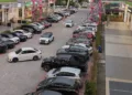 Busy car park in Rawang, Selangor, Malaysia.