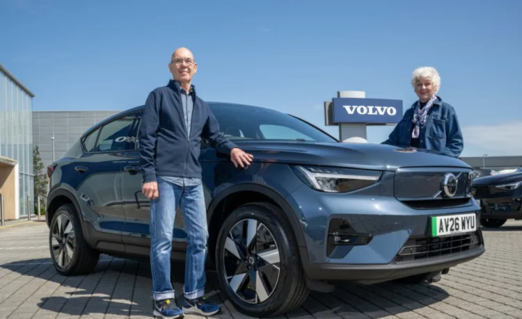 Bohdan Antoniw and Marian Goodrich collect their new Volvo in Ipswich after having had the same volvo car for the last fifty years..