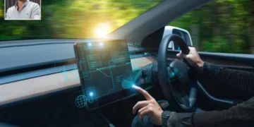 Carly stock photo of in car tech with Richard Hammond inset.