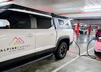 Alpine fast charging Tesla Model 3.