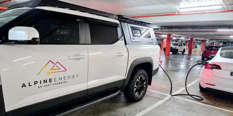 Alpine fast charging Tesla Model 3.