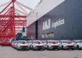 SAIC's fleet logistics operator Anji with new cars.