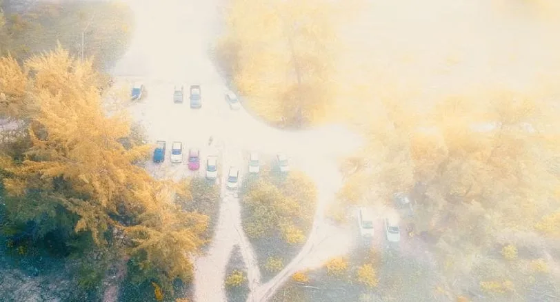 Cars parked in hot open-air setting.