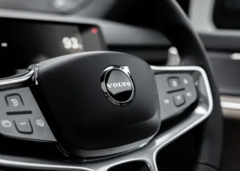Volvo EX90 steering wheel. For illustrative purpose only.