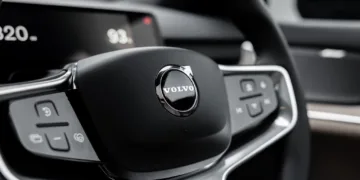 Volvo EX90 steering wheel. For illustrative purpose only.