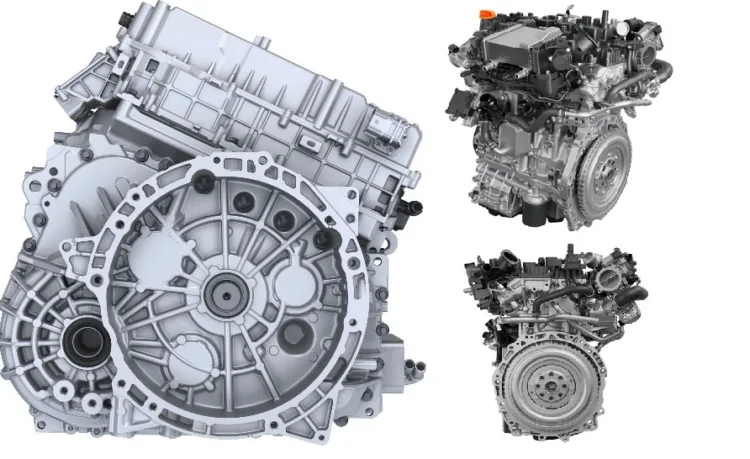 Montage of the B20 hybrid engine from various angles.
