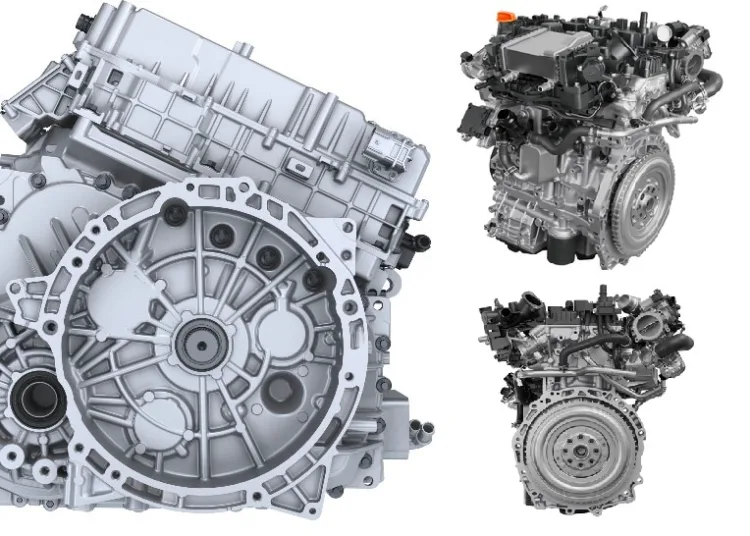 Montage of the B20 hybrid engine from various angles.