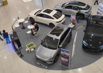 BYD cars on display at a Selangor mall in 2026.