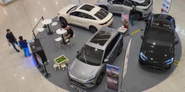 BYD cars on display at a Selangor mall in 2026.