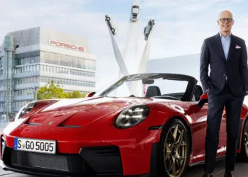 Porsche CEO Dr Michael Leiters with the 911 GT3 SC.