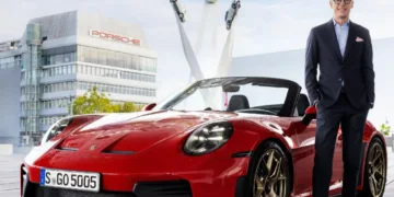 Porsche CEO Dr Michael Leiters with the 911 GT3 SC.